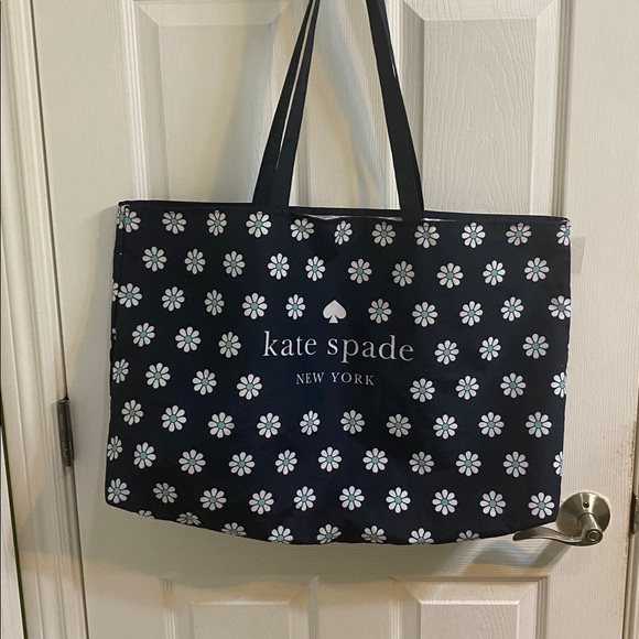 Kate Spade New York Large Foldup Canvas Daisy Tote Travel Shopping Navy White - Picture 4 of 5